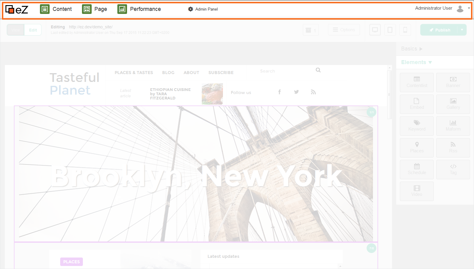 Page mode screenshot with focus on navigation bar
