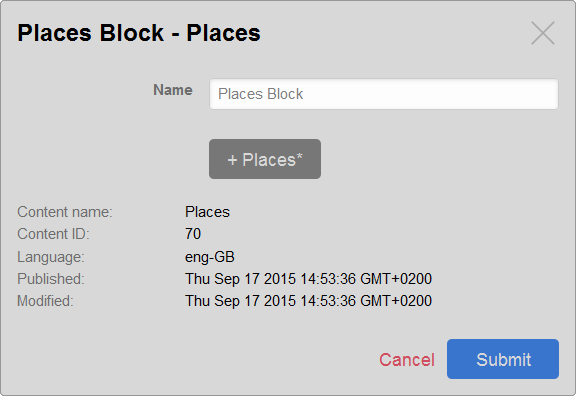 Places Block configuration window