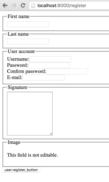 User registration form