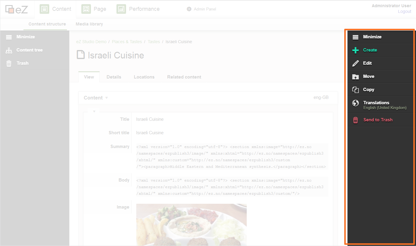 Content mode screenshot with focus on Action bar