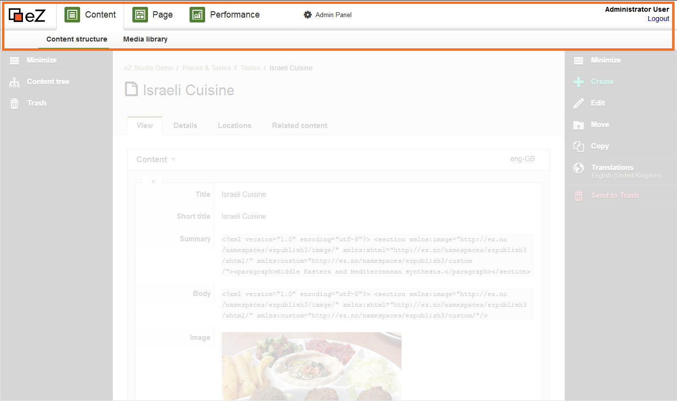 Content mode screenshot with focus on navigation hub