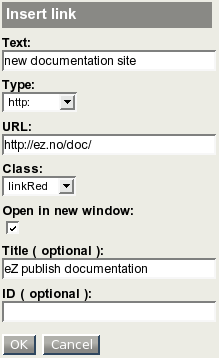 The "Insert link" dialog.