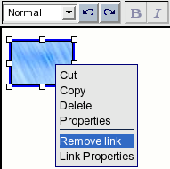 Online Editor: choosing the "Remove link" item from the context menu.
