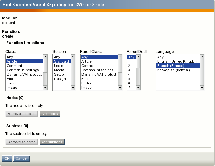 The policy edit interface.