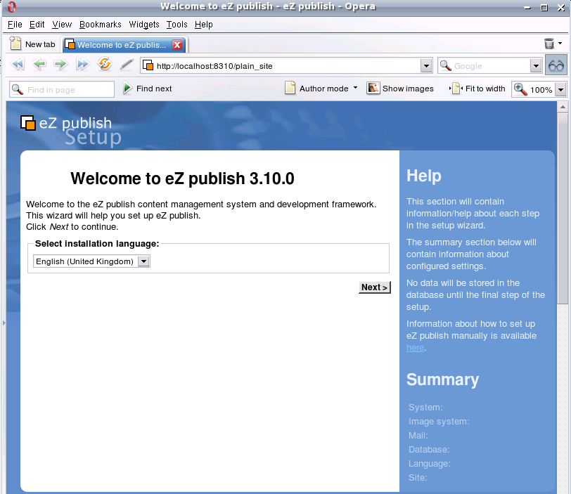 Setup wizard - step 1
