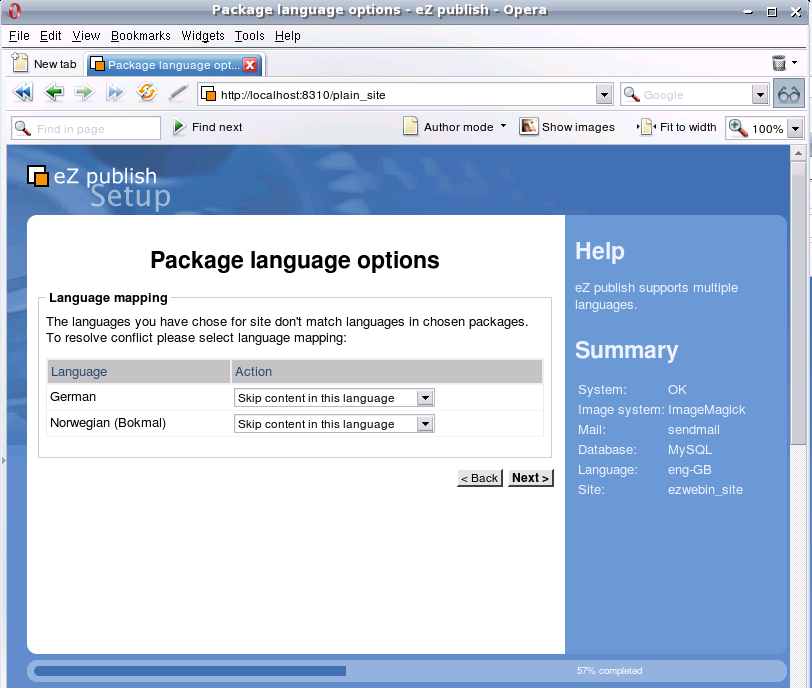 Package language options