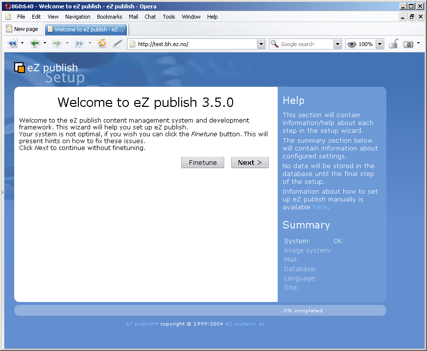 Setup wizard - step 1