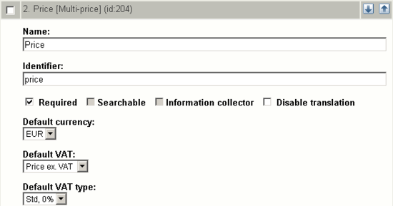 Class attribute edit interface for the "Multi-price" datatype. 