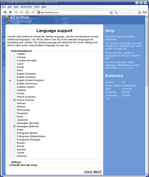 The language selection step in the setup wizard.
