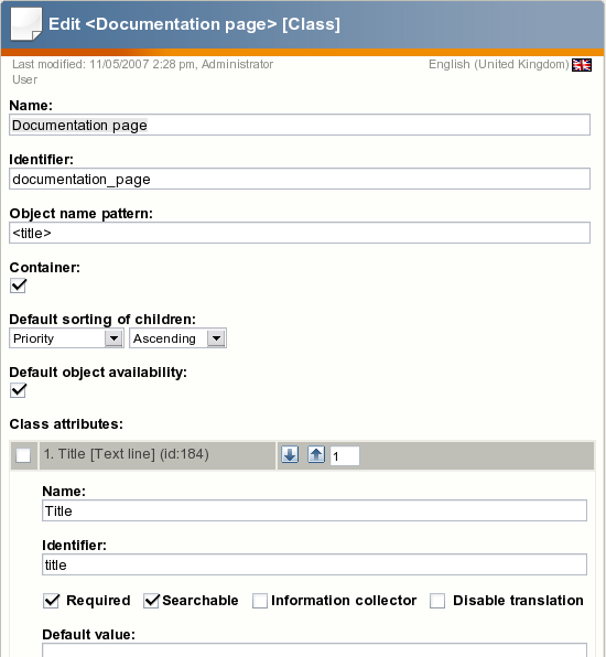 The class edit interface.