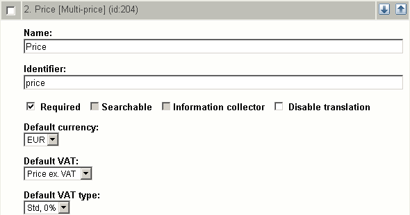 Class attribute edit interface for the "Multi-price" datatype. 