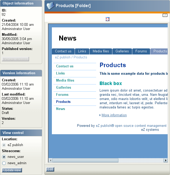 The preview interface.