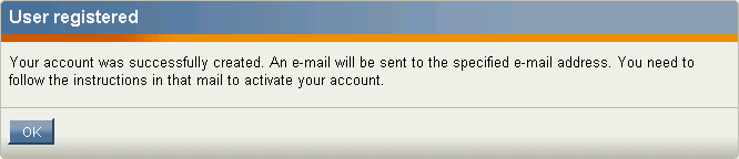 Successfull registration dialog.