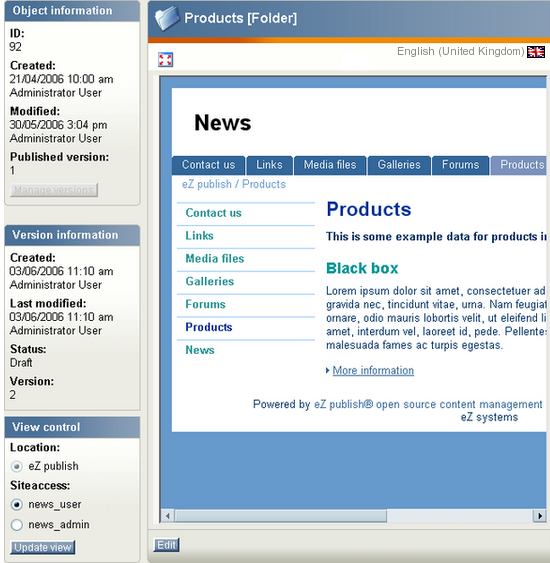 The preview interface.